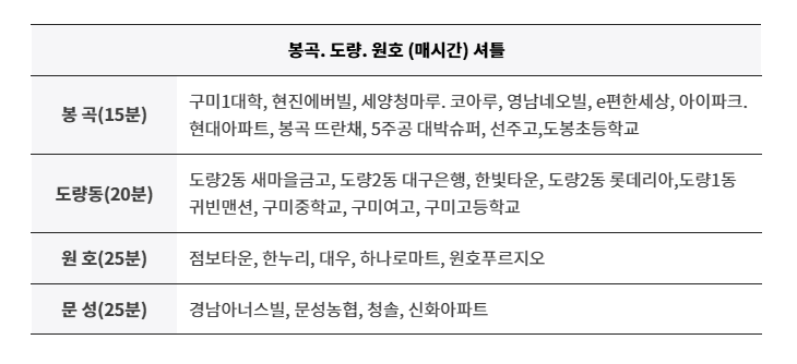 셔틀 노선 정보 2
